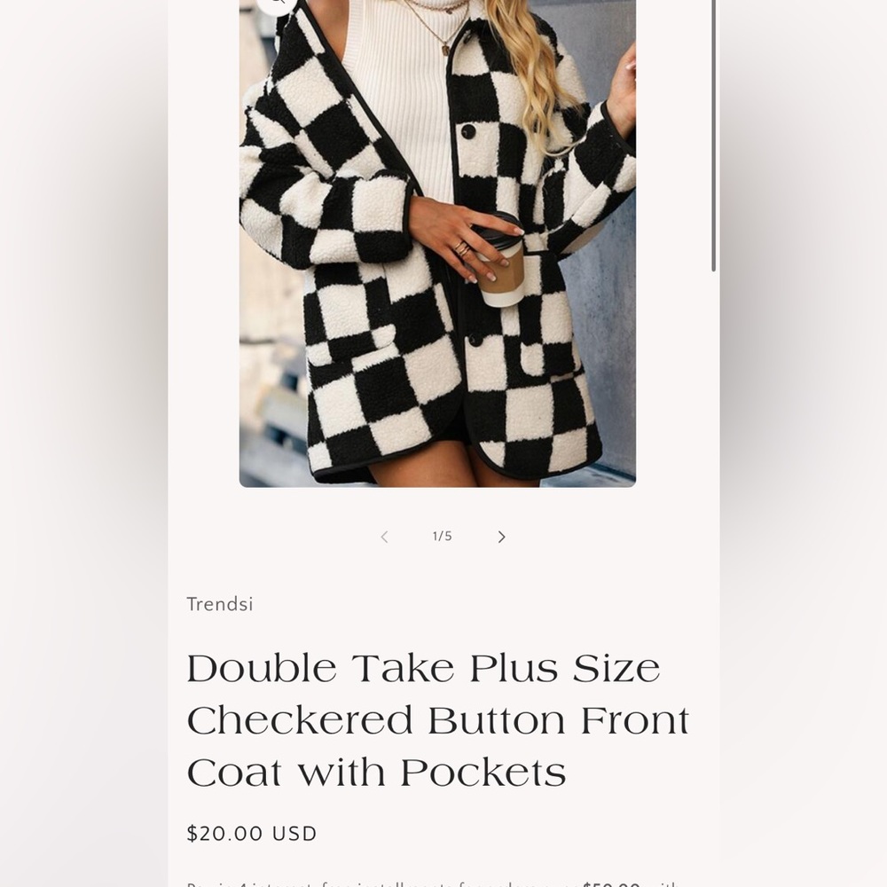 Checkered button coat